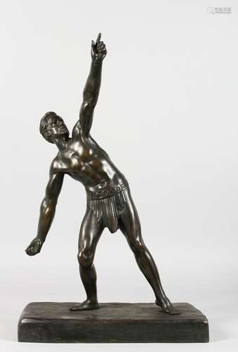 D. H. CHIPARUS (1886-1947) A GOOD BRONZE STANDING MALE ATHLETE leaning back, arms outstretched, on a