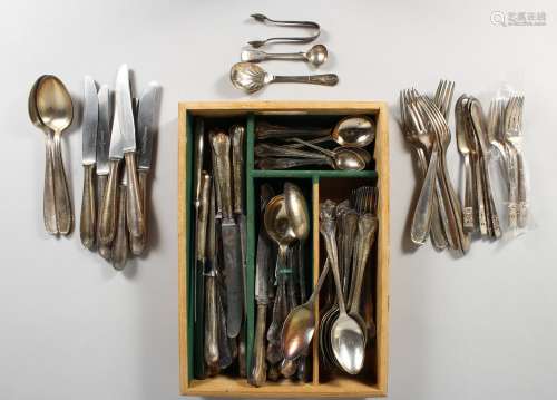 A CANTEEN OF SILVER PLATE CUTLERY.