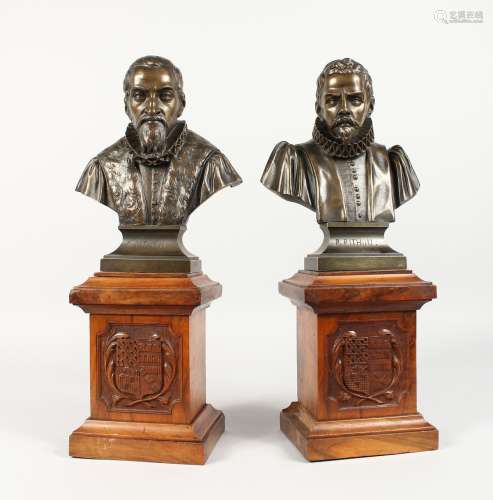 ADELECULE TROYES A GOOD PAIR OF BRONZE BUSTS, P. PITHOU and F. PITHOU. Signed and dated 1850. 9.5ins