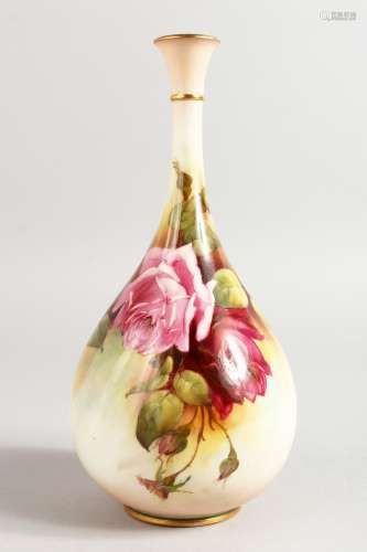 A ROYAL WORCESTER FINE BOTTLE VASE painted with Hadley style roses signed F. J. Bray, date code