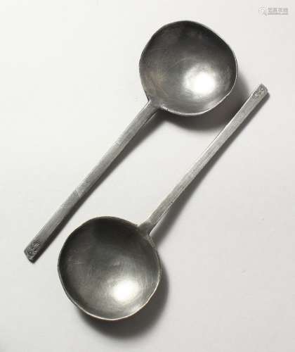 TWO EARLY PEWTER SPOONS.