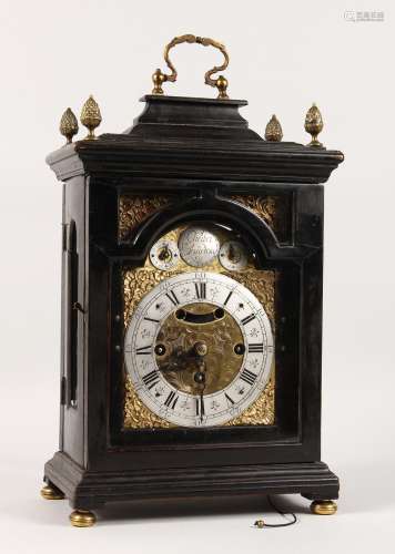 A GEORGE III EBONY BRACKET CLOCK by CHARTER, LONDON, CIRCA. 1780, with silver chapter ring and two