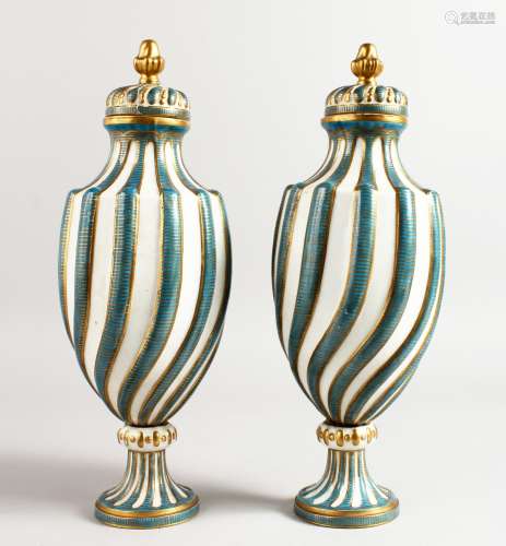 A SEVRES STYLE 19TH CENTURY PORCELAIN PAIR OF VASES AND COVERS, 3rd quarter of 19th Century, each of