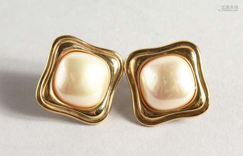 A PAIR OF SIGNED PEARL EARRINGS.