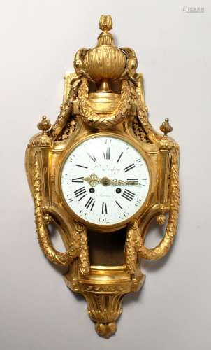 A VERY GOOD LOUIS XVI ORMOLU CARTEL CLOCK BY L. OUDRY A PARIS, 6ins black and white dial, eight