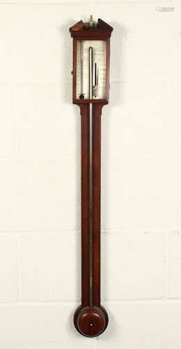 A GEORGE III MAHOGANY STICK BAROMETER by J. PREDARI, MANCHESTER. 23ins long.