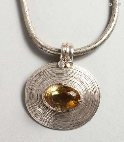 A GOOD SILVER NECK CHAIN with CITRINE.