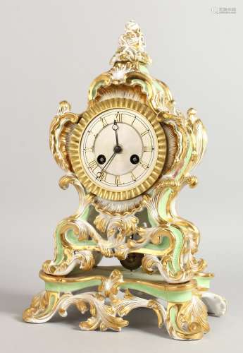 A GOOD 19TH CENTURY FRENCH, POSSIBLY JACOB PETIT, PORCELAIN CLOCK AND STAND with silvered dial.