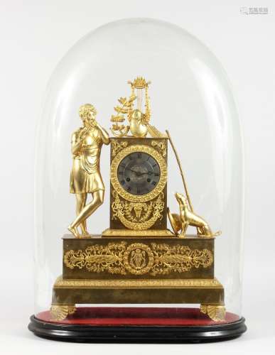 A GOOD 19TH CENTURY ORMOLU MANTLE CLOCK, with eight day movement, striking on a bell, silvered