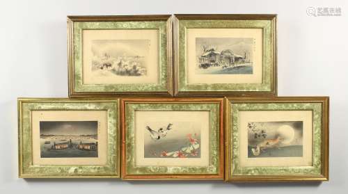 FIVE VARIOUS FRAMED ORIENTAL PICTURES.