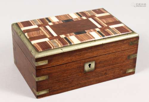 A SMALL 19TH CENTURY ROSEWOOD JEWELLERY BOX with inlaid marble top. 6ins long.