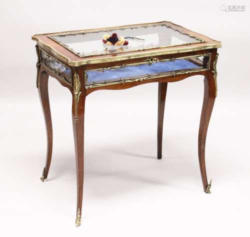 A VERY GOOD 19TH CENTURY FRENCH LOUIS XVTH STYLE KINGWOOD RECTANGULAR BIJOUTERIE TABLE with ormolu