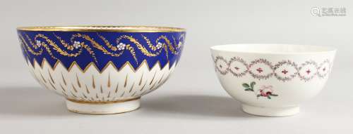 A DERBY BOWL painted with entwined floral swags above three rose sprays, blue and rare incised 'N'