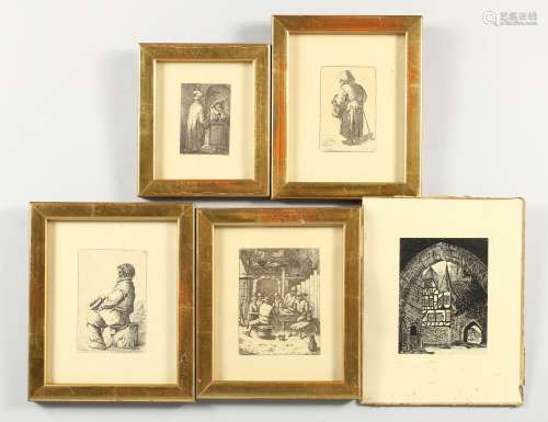 FIVE SMALL FRAMED EARLY ENGRAVINGS.