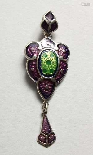 A SILVER AND ENAMEL ART NOUVEAU STYLE PENDANT.