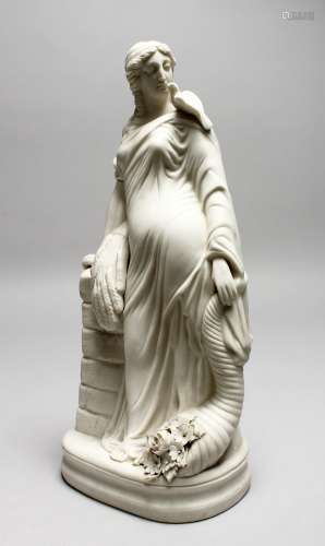A 19TH CENTURY PARIAN FIGURE OF A CLASSICAL LADY, depicting harvest with sheaths of corn and
