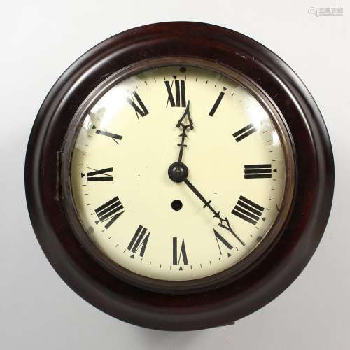 A MODERN CIRCULAR WALL CLOCK WITH FUSEE MOVEMENT. 12ins diameter.