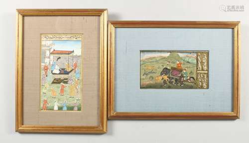 TWO FRAMED ISLAMIC PICTURES, Deer Hunt and Homage.