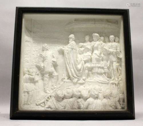 S. S. GIFLOOSKI (RUSSIAN) CIRCA 1883. Homage to the King. Carved Panel. Signed and dated 1883. 1ft