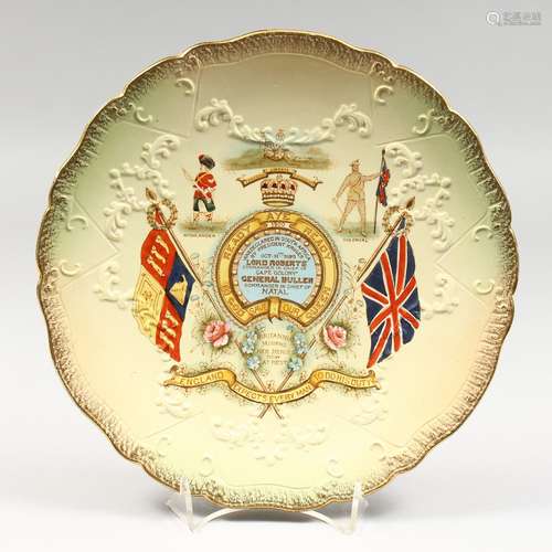 A SOUTH AFRICAN COMMEMORATIVE PLATE, 1899. 9ins diameter.