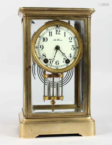 A 19TH CENTURY FRENCH FOUR GLASS CLOCK by Seth Thomas, with pendulum. 10.5ins high.