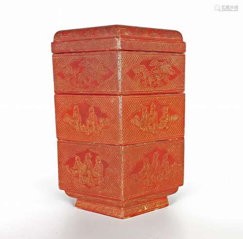 清中期戗金人物漆盒