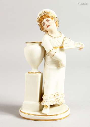A ROYAL WORCESTER FIGURE OF A GIRL WITH A FAN.