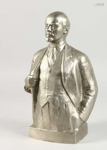 A RUSSIAN THREE-QUARTER METAL FIGURE OF LENIN. 12ins high.