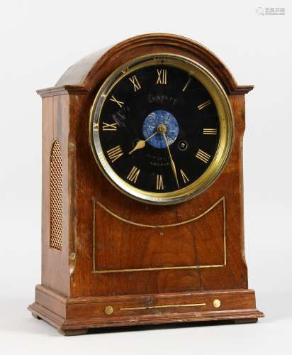 A 19TH CENTURY MAHOGANY BRASS INLAID CASED MANTLE CLOCK by BENNETT, LONDON, the face with a lapis