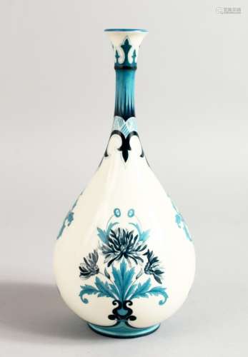 A HADLEY WORCESTER FINE ART NOUVEAU TEAR DROP SHAPED VASE painted in shades of blue, Hadley