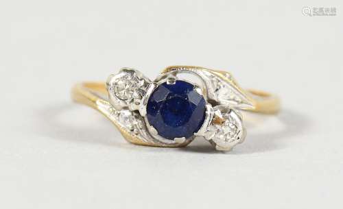 AN 18CT GOLD, SAPPHIRE AND DIAMOND RING.