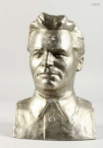 A RUSSIAN METAL BUST, HEAD AND SHOULDERS, dated 1981. 9ins high.