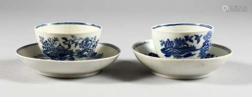 A SALOPIAN BLUE AND WHITE TEA BOWL AND SAUCER and A CAUGHLEY BLUE AND WHITE TEA BOWL AND SAUCER.