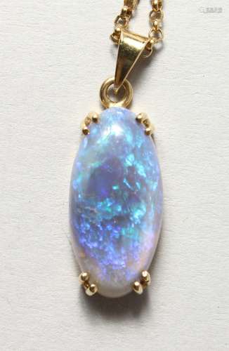 A 14CT GOLD OPAL SET PENDANT on chain.