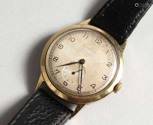 AN EARLY 9CT GOLD DENNISON CASE ROLEX WRISTWATCH, No. 13874, with leather strap.