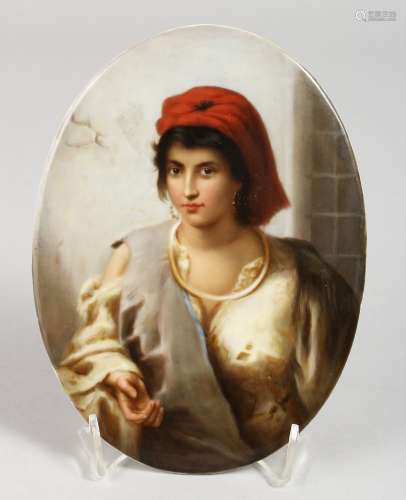A GOOD DRESDEN OVAL PLAQUE, Young Girl. 7.5ins x 5.5ins.