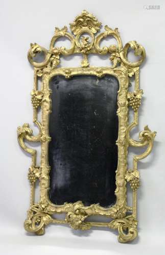 A VERY GOOD 18TH CENTURY GILT FRAME PIER MIRROR, with carved, gesso and gilded pierced frame with