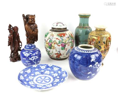 A number of Asian ceramics, comprising: two blue and white ginger jars; a blue and white dish; a