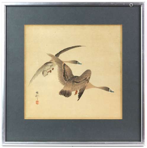 Two Japanese pictures of birds, attributed to Ohara Koson [1877-1945], both framed and glazed;