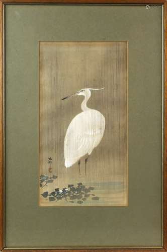 Ohara Koson [1877-1945]; two typical bird prints respectively depicting a white egret, and a