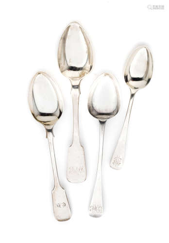FOUR SETS OF ENGLISH SILVER COFFEE OR TEASPOONS