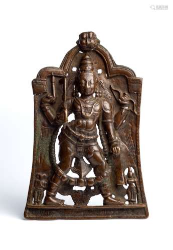 A BRONZE VIRABHADRA PLAQUE, SOUTHERN INDIA, CIRCA 17TH CENTURY