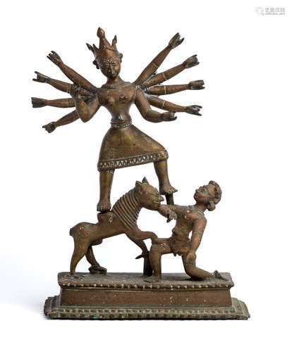 A BRONZE FIGURE OF DURGA MAHISASURAMARDINI, BENGAL, EASTERN INDIA, 19TH CENTURY