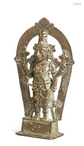 A BRONZE FIGURE OF VISHNU, KERALA, SOUTHERN INDIA, CIRCA 18TH CENTURY