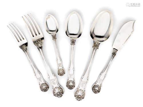 A SET OF VICTORIAN TABLE SILVER, G.W. ADAMS FOR CHAWNER & CO., LONDON, 1860
