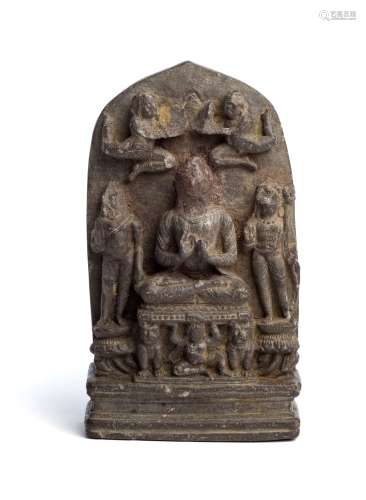 A SMALL BLACK STONE PLAQUE DEPICTING BUDDHA, KASHMIR, CIRCA 9TH CENTURY