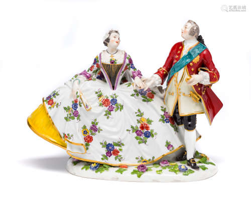 A MEISSEN GROUP OF AUGUSTUS III AND MARIA JOSEPHA, LATE 19TH CENTURY