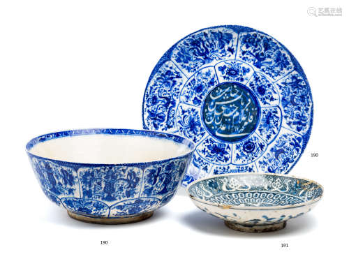 □ A LATE SAFAVID BLUE AND WHITE DISH, PERSIA, 18TH CENTURY