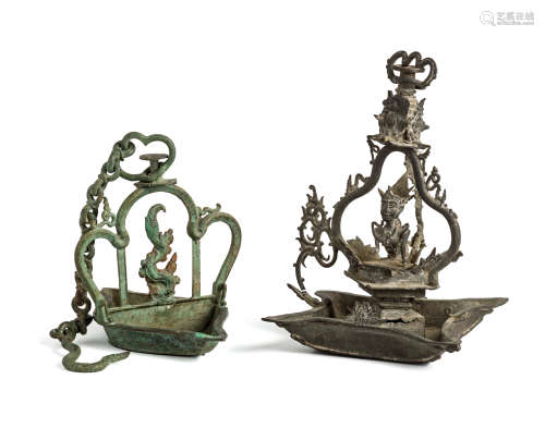 TWO BRONZE HANGING LAMPS, JAVA, 14TH / 15TH CENTURY