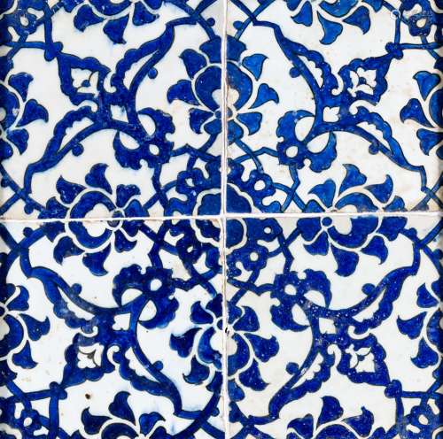 A PANEL OF FOUR 'DOME OF THE ROCK' TILES, OTTOMAN PALESTINE OR SYRIA, 16TH CENTURY